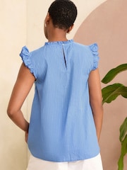 Love & Roses Blue Metallic Flutter Sleeve Shell Top - Image 3 of 4