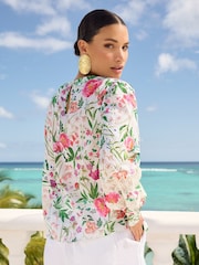 V&A | Love & Roses Floral Printed Crew Neck Lace Trim Blouse - Image 3 of 4