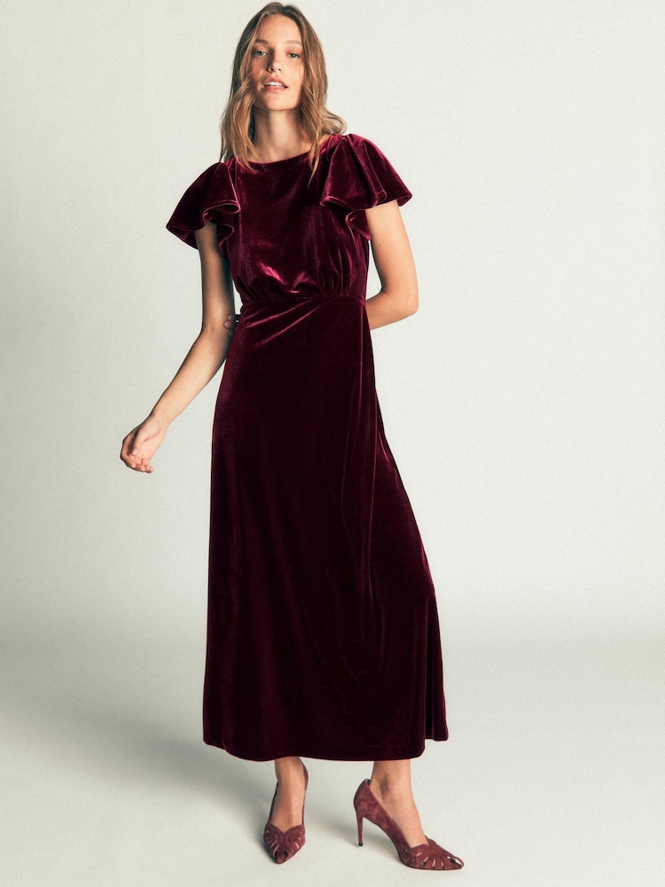 Boden Brown Draped Sleeve Velvet Dress - Image 1 of 5 Boden Brown Draped Sleeve Velvet Dress - Image 1 of 5