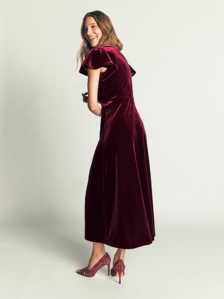 Boden Brown Draped Sleeve Velvet Dress - Image 2 of 5 Boden Brown Draped Sleeve Velvet Dress - Image 2 of 5