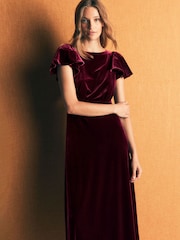 Boden Brown Draped Sleeve Velvet Dress - Image 3 of 5