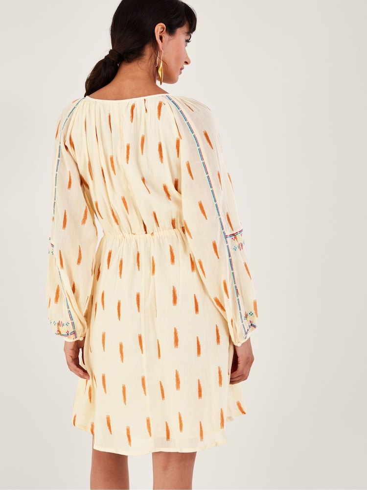 Monsoon Natural 100% Cotton Aztec Style Print and Embroidered Short Dress - Image 2 of 5 Monsoon Natural 100% Cotton Aztec Style Print and Embroidered Short Dress - Image 2 of 5