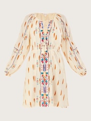 Monsoon Natural 100% Cotton Aztec Style Print and Embroidered Short Dress - Image 5 of 5