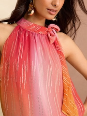 Love & Roses Orange Ombre Metallic Halterneck Top - Image 2 of 4