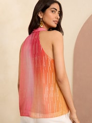 Love & Roses Orange Ombre Metallic Halterneck Top - Image 3 of 4