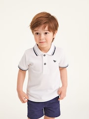 White Tipped 100% Cotton Short Sleeve Polo Shirt (3mths-7yrs) - Image 1 of 5