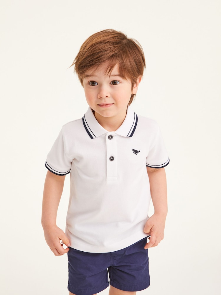 White Tipped 100% Cotton Short Sleeve Polo Shirt (3mths-7yrs) - Image 1 of 5