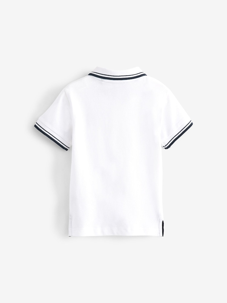White Tipped 100% Cotton Short Sleeve Polo Shirt (3mths-7yrs) - Image 5 of 5