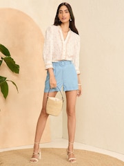 Love & Roses White and Stone Dobby Embroidered V Neck 3/4 Sleeve Blouse - Image 4 of 4
