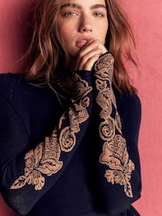 Albastru - Boden Crew Neck Midi Jacquard Dress - Imaginea 2 din 7