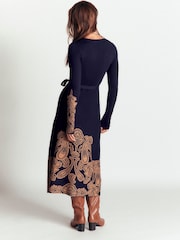Albastru - Boden Crew Neck Midi Jacquard Dress - Imaginea 3 din 7