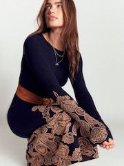 Albastru - Boden Crew Neck Midi Jacquard Dress - Imaginea 4 din 7