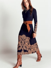 Albastru - Boden Crew Neck Midi Jacquard Dress - Imaginea 5 din 7