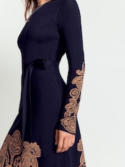 Albastru - Boden Crew Neck Midi Jacquard Dress - Imaginea 6 din 7