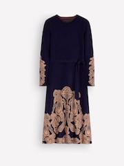Albastru - Boden Crew Neck Midi Jacquard Dress - Imaginea 7 din 7