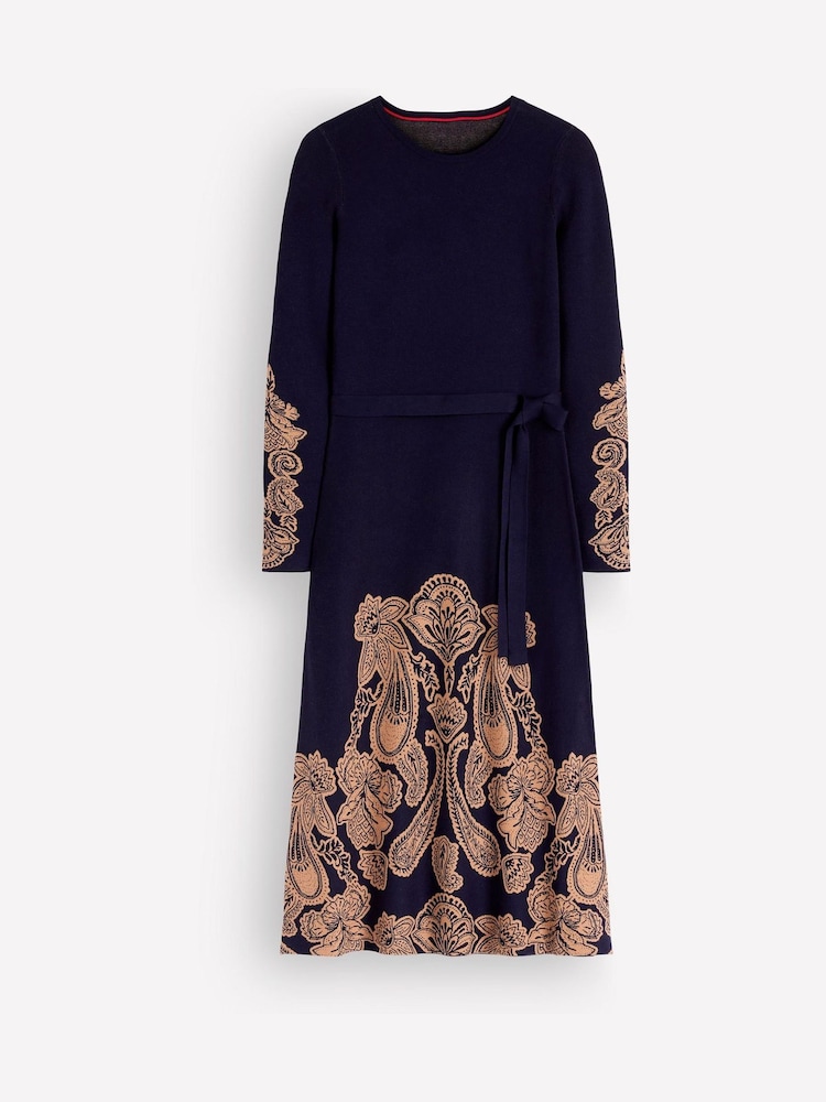 Albastru - Boden Crew Neck Midi Jacquard Dress - Imaginea 7 din 7