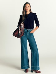 Albastru - Boden Carmen Lace Trim Cord Top - Imaginea 4 din 5