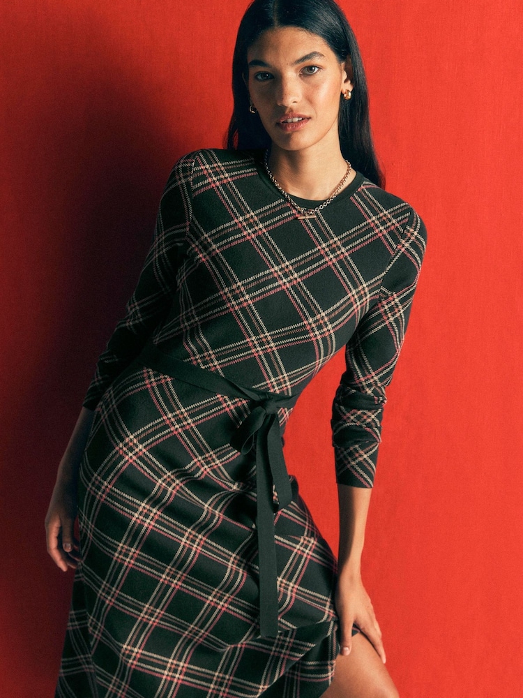 Verde - Boden Crew Neck Midi Jacquard Dress - Imaginea 1 din 7