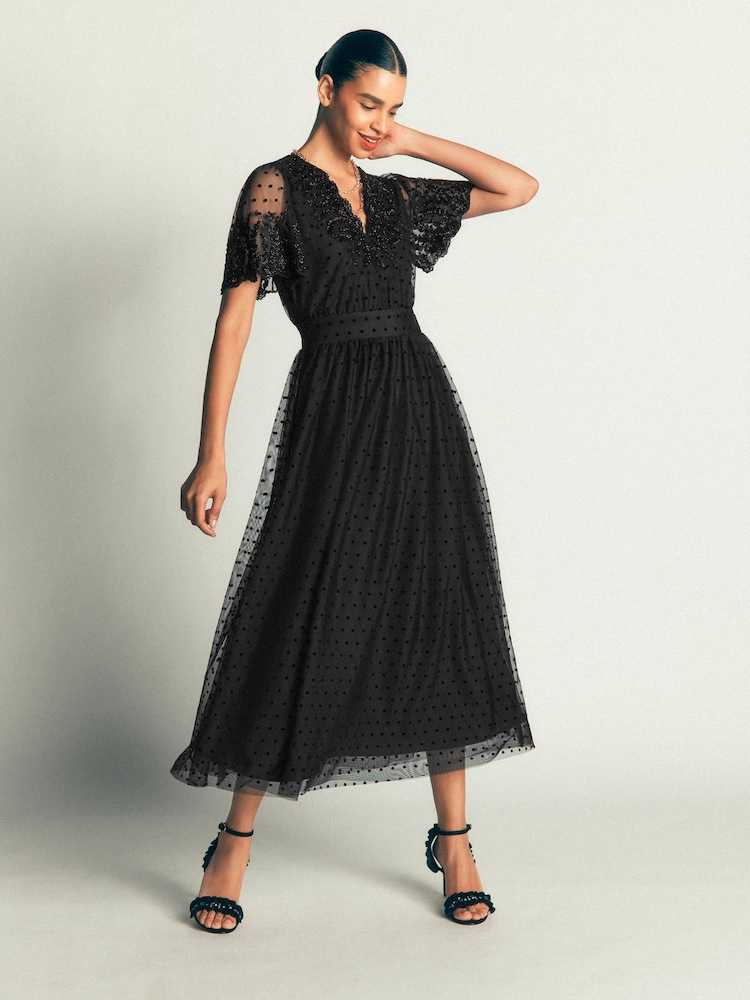 Boden Black Embroidered Tulle Maxi Dress - Image 1 of 5 Boden Black Embroidered Tulle Maxi Dress - Image 1 of 5