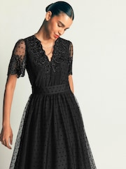 Boden Black Embroidered Tulle Maxi Dress - Image 4 of 5