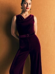 Boden Purple Cowl Neck Velvet Jumpsuit - Image 1 of 5