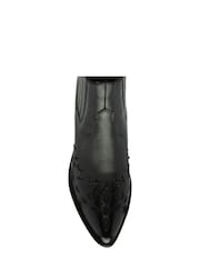 Ravel Black Leather Block Heel Western Ankle Boots - Image 1 of 4