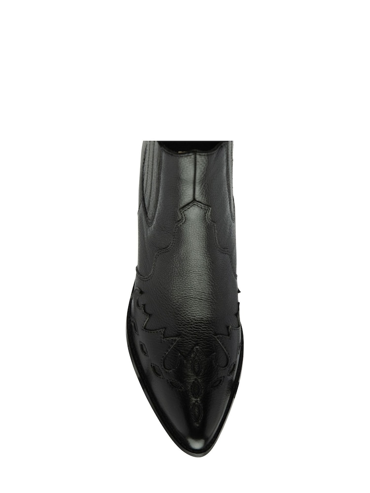 Ravel Black Leather Block Heel Western Ankle Boots - Image 1 of 4
