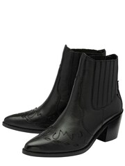 Ravel Black Leather Block Heel Western Ankle Boots - Image 2 of 4