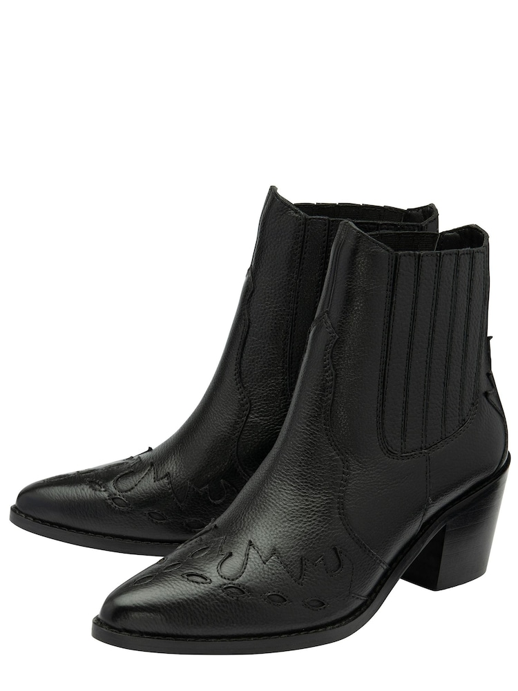 Ravel Black Leather Block Heel Western Ankle Boots - Image 2 of 4 Ravel Black Leather Block Heel Western Ankle Boots - Image 2 of 4