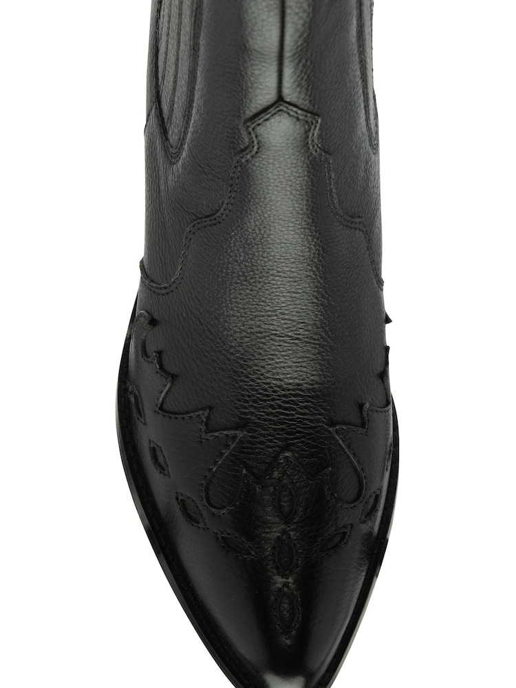 Ravel Black Leather Block Heel Western Ankle Boots - Image 4 of 4
