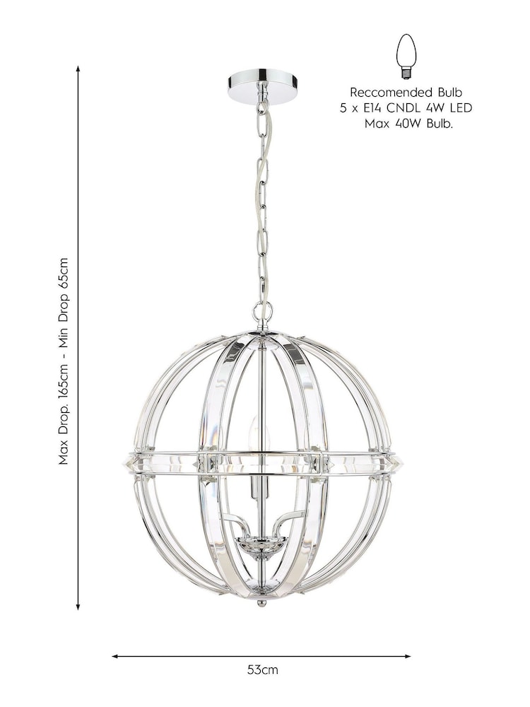Laura Ashley Polished Chrome Aidan Glass Globe 5 Light Light - Image 5 of 5