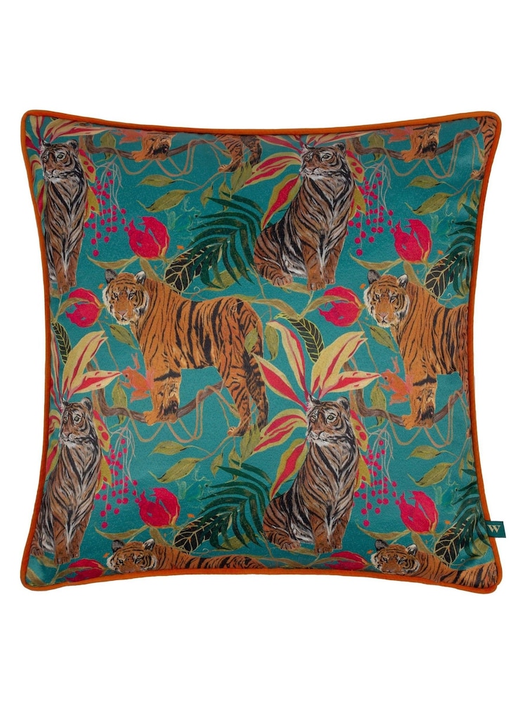 Wylder Tropics Blue Kali Jungle Tiger Piped Cushion - Image 2 of 6