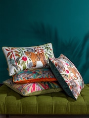 Wylder Tropics Blue Kali Jungle Tiger Piped Cushion - Image 5 of 6