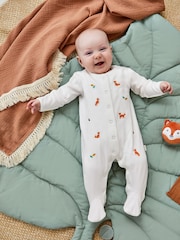 JoJo Maman Bébé White Fox Embroidered Cotton Baby Sleepsuit - Image 1 of 4