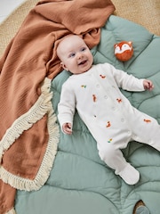 JoJo Maman Bébé White Fox Embroidered Cotton Baby Sleepsuit - Image 2 of 4