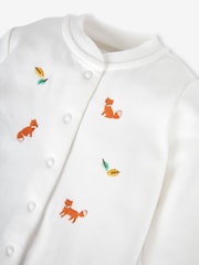 JoJo Maman Bébé White Fox Embroidered Cotton Baby Sleepsuit - Image 4 of 4