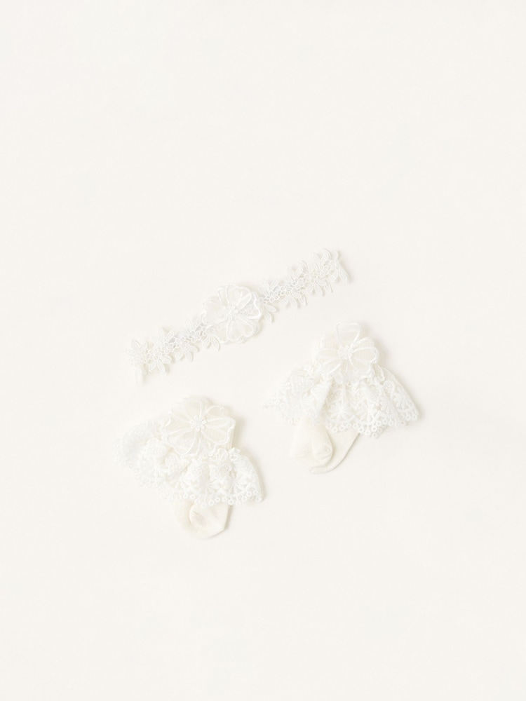 Monsoon Natural Baby Lace Bando and Sock Set - Image 1 of 3 Monsoon Natural Baby Lace Bando and Sock Set - Image 1 of 3