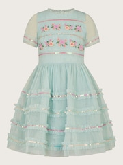Monsoon Blue Embroidered Lace Tape Dress - Image 1 of 4