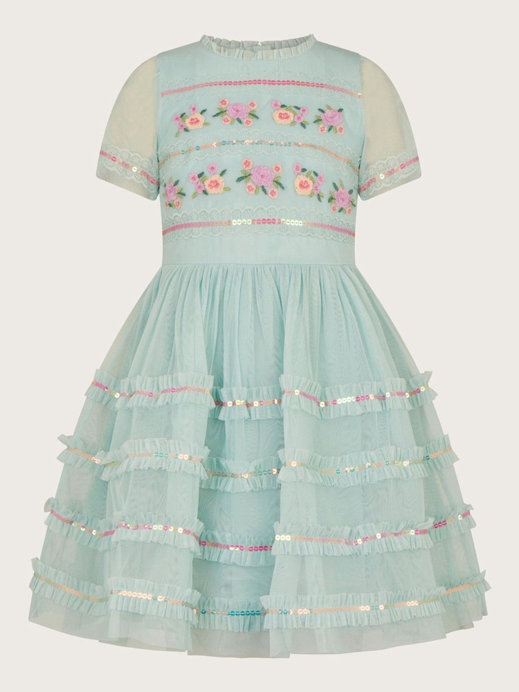 Monsoon Blue Embroidered Lace Tape Dress - Image 1 of 4