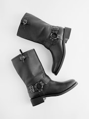 Black Forever Comfort® Gaucho Biker Leather Midi Boots - Image 3 of 5