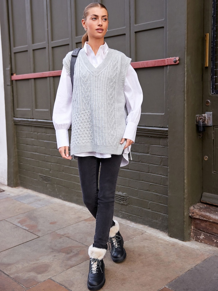 Grey Knit Heart Patchwork Tank Top - Image 2 of 7