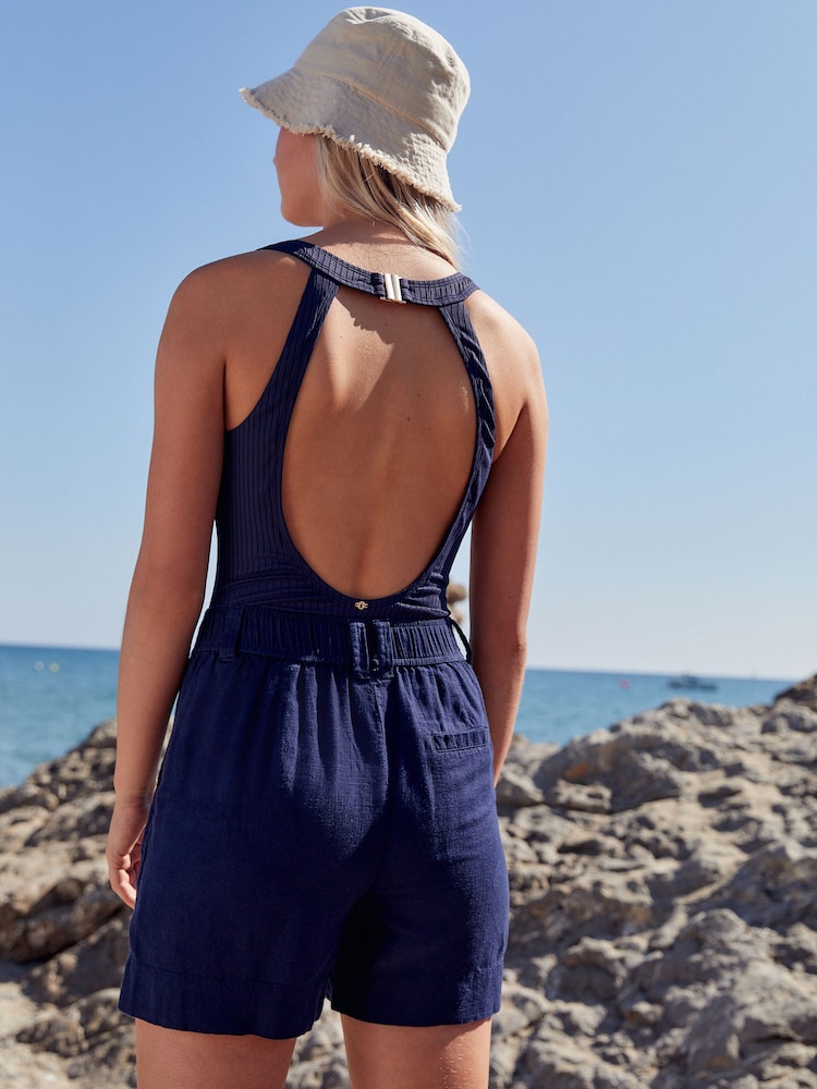 Navy Blue Linen Blend Boy Shorts - Image 2 of 5