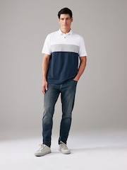 Grey/White 100% Cotton Short Sleeve Button Up Block Polo Shirt - Image 2 of 8