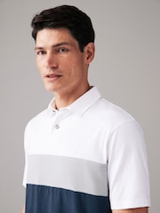 Grey/White 100% Cotton Short Sleeve Button Up Block Polo Shirt - Image 4 of 8