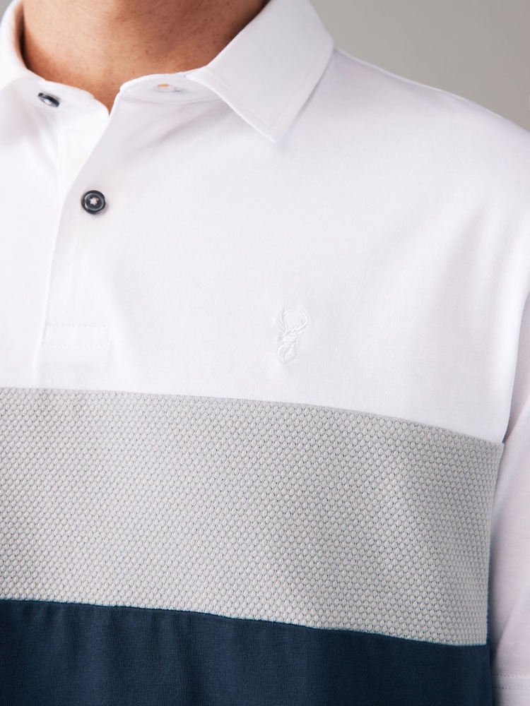 Grey/White 100% Cotton Short Sleeve Button Up Block Polo Shirt - Image 5 of 8