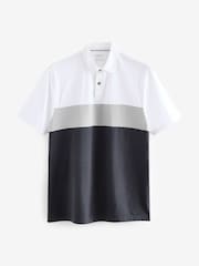Grey/White 100% Cotton Short Sleeve Button Up Block Polo Shirt - Image 6 of 8