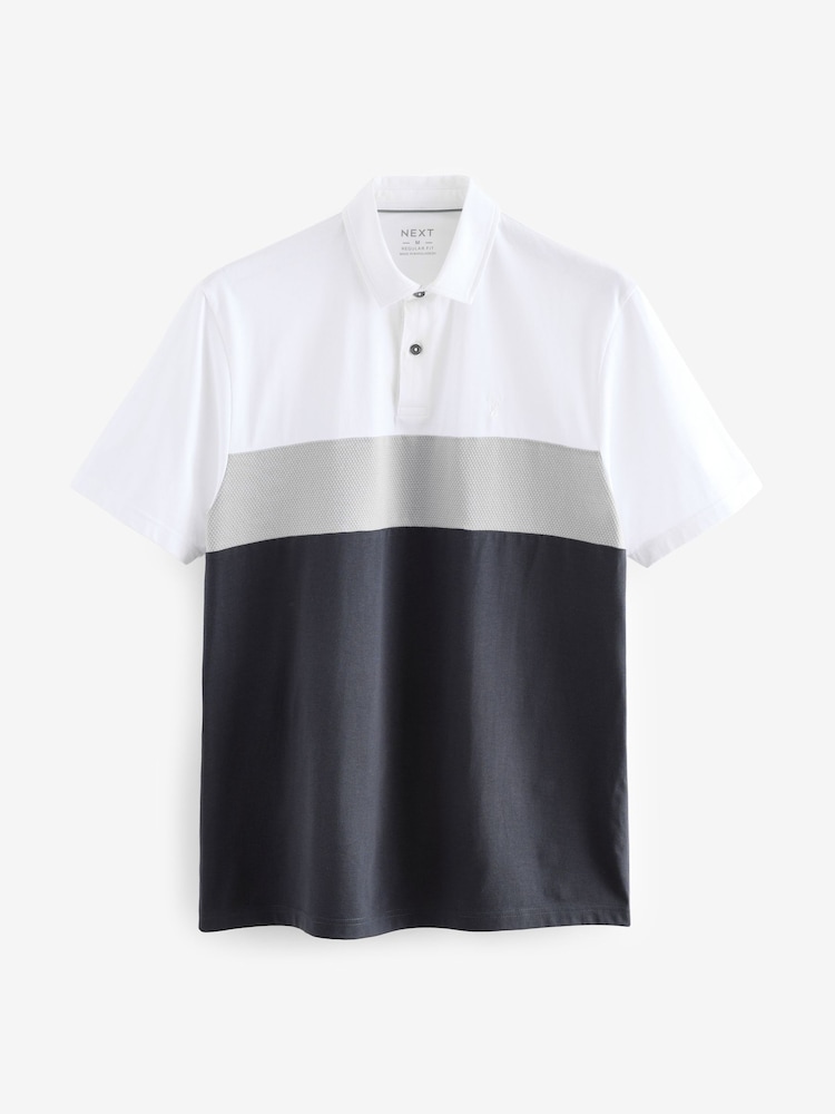 Grey/White 100% Cotton Short Sleeve Button Up Block Polo Shirt - Image 6 of 8