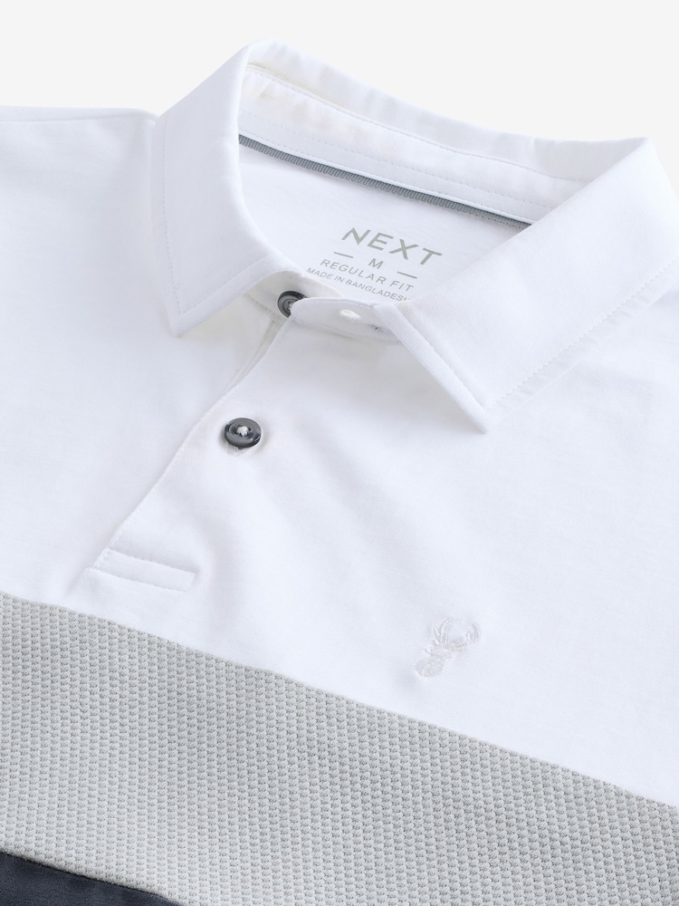 Grey/White 100% Cotton Short Sleeve Button Up Block Polo Shirt - Image 7 of 8