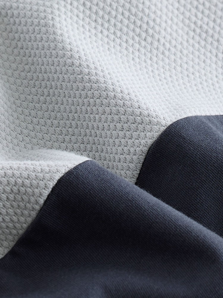 Grey/White 100% Cotton Short Sleeve Button Up Block Polo Shirt - Image 8 of 8