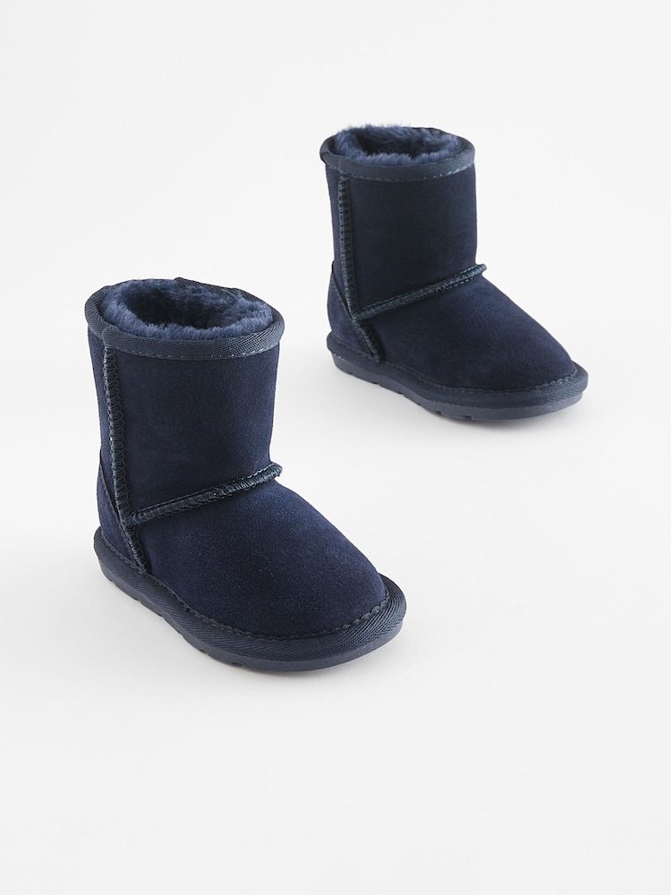 Navy Blue Suede Warm Lined Boots - Image 1 of 4